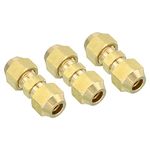 PATIKIL 1/4" OD Brass Flare Union Connector, 3 Set Air Conditioning Copper Double Pipe Extension Joint Connectors Pipe Hose Fitting with Nut, 1.44 x 0.43inch