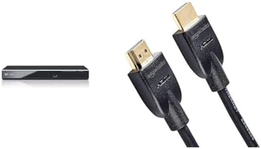 Panasonic DVD-S700EG-K Lettore DVD, HD Up-version a 1080p, Multi-Formato Xvid, JPEG Musica, Nero + Amazon Basics Cavo HDMI 2.0 ad alta velocità, supporta Ethernet, 3D, video 4K e ARC, 1,8 m