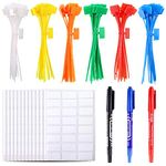 Glarks 150-Pieces 6 Colors 6 Inch Nylon Cable Marker Ties Self-Locking Cord Tags Write on Ethernet Label Wire Straps with 3 Marker Pens and 288pcs White Cable Labels for Home and Office Use