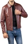 Jild Polo Collar Premium Leather Jacket Men - Old School Classic Style Everyday Wear Real Lambskin Mens Leather Jacket (Polo-Maroon-Custom)