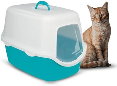 Trixie Vico Covered Cat Litter Tray with Hood, Door Flap & Filter – Easy Clean Enclosed Litter Box 40 × 40 × 56 cm (Turquoise/White)