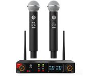 DIGIMORE Wireless Microphone System | 197ft Range | Balanced XLR Outs | 8Hrs Battery Life | Type-C Charging | 2400 MHz Frequency | Perfect for Churches, Singing, Karaoke & Live Shows (D-305 HH)