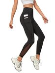 BLINKIN Gym wear Mesh Leggings Workout Pants with Side Pockets/Stretchable Tights/Highwaist Sports Fitness Yoga Track Pants for Women & Girls_2012 (Color_Black,Size_L)