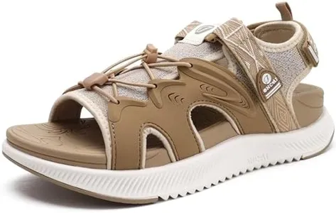 ONCAI Walking Sandals for Women, Sport Athletic Hiking Sandals With Arch Support Orthotic Outdoor Footbed for Plantar Fasciitis, Water Sandalias Mujer with Adjustable Strap Beige/White Size 11