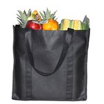 YBCPACK 6 Pack Reusable Grocery Tote Bags With Handles, Non-woven Shopper Bags- Hold 44+ lbs (20 KG) - Extra Large & Durable Foldable Shopping Bags (Black, 15” x 10”x 14”)