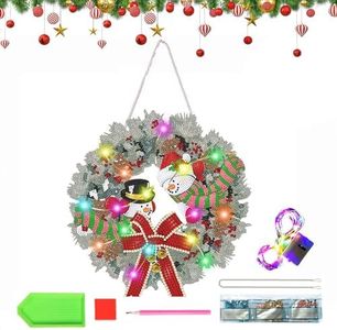 Anyingkai Corona de Puerta de Navidad de Pintura Diamantes 5D,Diamond Painting Navidad Corona,Corona Puerta Navidad DIY,Diamond Painting Corona,Decoraciones Colgantes de Navidad (C)