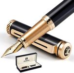 HDDNB Black Luxury Fountain Pen Sets for Men and Women with Gift Box, 24K Gold Finish and Gilded Nib(Fine) with 5 Black Ink Cartridges and Converter