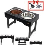 HTB Elevated Dog Bowls with Slow Feeder & pet Leash,Raised Dog Bowl Stand Adjusts to 3.1”,8.1”,11.8”