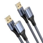 ANMIEL USB Extension Cable 2M+2M Type A Male to A Female Nylon Braided USB 2.0 Extension Cord Data Transfer Extender Cable with Gold-Plated Connector for Keyboard,Mouse,Printer,cell phone -Grey