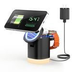 JoyGeek 3-in-1 Charger Stand for Magsafe: Foldable Wireless Charging Station Night Lights-Magnetic Charger Dock for iPhone 16/15/14/13/12Pro/Max/Plus for AirPods Pro 3/2(Carbon Black)