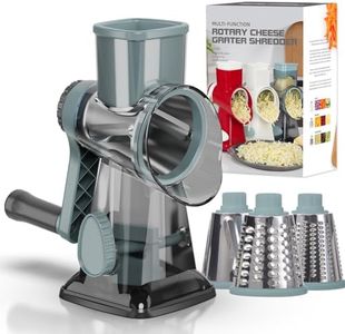 Rallador de queso triturador de queso con 3 cuchillas intercambiables, rallador de queso giratorio, cortador manual de verduras con base de succión antideslizante, molinillo de nueces de maní,