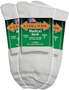 Extra Wide Medical (Diabetic) Quarter Socks (Pack of 3), Made in USA, White, Large