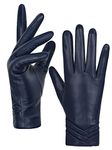 GSG Womens Genuine Leather Gloves with Wool Lined Touchscreen Sheepskin Warm Winter Driving Gloves Navy Blue Large