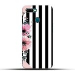 Pikkme Funky Cute Pink Floral Flower White Black Stripes Background Designer Printed Hard Back Case and Cover for Oppo A7