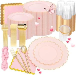 351 PcsPink Scalloped Plastic Plates Dinnerware Set for 50 Guests