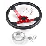 14inch 350mm PU Leather Car Racing Steering Wheel Red With Adapter Plate Silver 70mm PCD For Logitech G29 G920 G923 For Racing Game