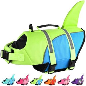 Doglay Dog Life Jacket, Ripstop Cute Shark Dog Life Jacket with Superior Buoyancy and Rescue Handle, Adjustable Dog Life Vests for Swimming Boating, Pet Flotation Vest for Small Medium Large Dogs