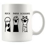 Rock Paper Scissors Cat Gifts for Cat Lover Girlfriend Boyfriend Sister Brother Friend Cat Owner Cat Mom Dad Cat Paw Ceramic Mug 11 oz White