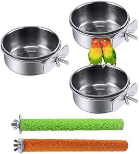 PINVNBY Bird Feeding Dish Cups Parrot Stainless Steel Food Water Dish Perch Stand Platform Paw Grinding Toy Feeder Cage Bowl with Clamp Holder for Budgies Parakeet Macaw Small Animal (5 Pack S)