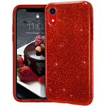 MATEPROX iPhone XR Case Clear Crystal Shiny Glitter Sparkly Bling Cute Thin Slim Girls Case for iPhone XR 6.1''(Red)