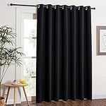 NICETOWN Blackout Sliding Glass Door Curtain for Living Room Extra Wide, Grommet Thermal Insulated Light Blocking Curtain Drape for Patio / French Door, W100 x L84, 1 Panel, Black