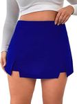 WDIRARA Women's High Waist Split Hem Zip Back Plain Skirt Royal Blue Plain 1XL