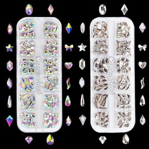 Careuoklab Multi Shapes 3D Glass Crystal Nail Art Rhinestones Kit with Flatback Charm Gemstones Jewelry Diamond for Manicure Makeup DIY Craft Decoration