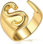 KeyStyle Bold Initial Letter Rings Adjustable, GoldChic Jewelry Women Gold Statement Ring Personalized Engraved Women’s Open Signet Ring for Party (Gold, White Gold, Black), US#6 - #10, 14k Gold