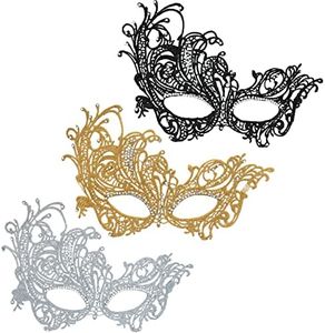 MYSEUNI Mascarade Mask for Women - 3pcs Swan Lace Mask - Venetian Masks for Masquerade Ball Halloween Party Mardi Gras Masks Evening Prom Bar Accessory