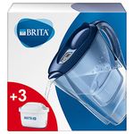 BRITA 1030090 Marella Fridge water filter jug for reduction of chlorine, limescale and impuities, Blue, Includes 3 x MAXTRA+ filter cartridges, 2.4L , 10.9 x 26.7 x 27.7 cm