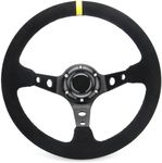 Spaorcco Yellow Stripe Racing Steering Wheel Suede Leather 12.5”320mm Aluminum Spokes Drifting Deep Dish Sports Steering Wheel with Horn Button