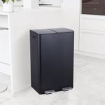 STARNINE 60L, 2 Compartment Recycling Bin 2 x 30L Compartments Steel Kitchen Pedal Dust Bin Waste Seperation Rubbish Bin With Soft Closing Lids (Black)