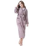 Richie House Women's Long Robe Plush Soft Warm Fleece Elegant Lounger Collar Style Hooded Bathrobe Housecoat Sleepwear for Ladies RH1591