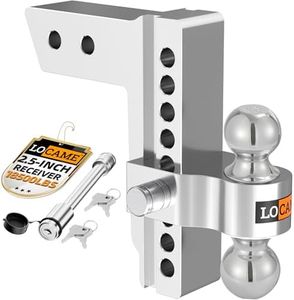 LOCAME Adjustable Trailer Hitch, Fits 2.5-Inch Receiver Only, 8-Inch Drop/Rise Aluminum Drop Hitch, 18,500 LBS GTW-Tow Hitch for Heavy Duty Truck with Double Stainless Steel Locks, Silver, LC0008