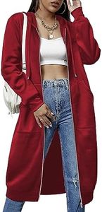 ELESOL Women's Comfy Zip up Hoodies Tunic Sweatshirt Long Hoodie Cardigan Jacket Red