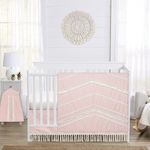 Sweet Jojo Designs Blush Pink Bohemian Boho Chic Girl Baby Crib Bedding Set Infant Nursery Room Blanket Fitted Sheet Skirt Diaper Stacker 4p Farmhouse Shabby Designer Elegant Geometric Textured Trim