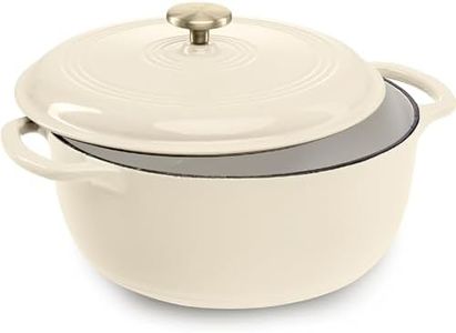 Best Choice Products 7.5 Quart Enamel Cast-Iron Round Dutch Oven, Family Style Heavy-Duty Pre-Seasoned Cookware for Home, Kitchen, Dining Room, Oven Safe w/Lid, Dual Handles - Vanilla Buttercream