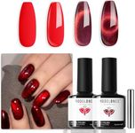 modelones Red Gel Nail Polish Set 2 Colors Red Glitter Cat Eye Gel Polish Fall Winter Colors Shimmer Burgundy Red Gel Polish Soak Off LED Nail Art Gel Nail Kit Manicure Salon DIY Nails Gift For Women