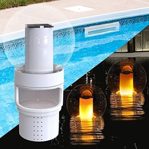 Pool Chlorine Floater with Solar Flame Light, Chlorine Dispenser for Pool Ball Light, Extra-large Capacity Floating Pool Chlorinator of 7X3” Chlorine Tablets Easy Opening, Chlorine Bromine Holder-1PC