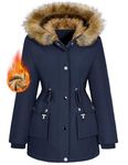 Xnova Womens Winter Parka Jackets Fleece Lined Waterproof Coats Ladies Padded Thermal Overcoat with Faux Fur Hooded Windproof Thicken Sherpa Lining Outerwear, Navy Blue, XL