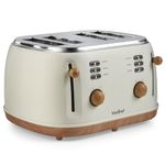 VonShef 4 Slice Toaster - Nordic Cream Design, 6 Browning Settings, Wide Slots, Defrost, Reheat and Cancel Functions, Removable Crumb Tray, High Lift Lever & Cord Storage - Fika Range