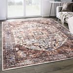 Abani 8' x 10' Vintage Rectangular Area Rugs - Medallion Style, Machine Washable – Terracotta Polypropylene, Stain Resistant and Non-Shedding Large Rugs