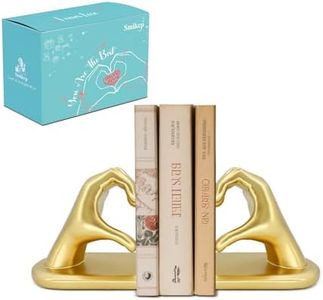 SMIKCP Book Ends Heart Design for Mom, Gold Non-Skid Bookends for Shelves