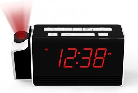 iTOMA Reloj de Alarma de proyección para Dormitorio con proyector rotativo de 180 °, Radio FM, Pantalla LED Rojo, atenuador de Brillo de 4 Nivel CKS512U