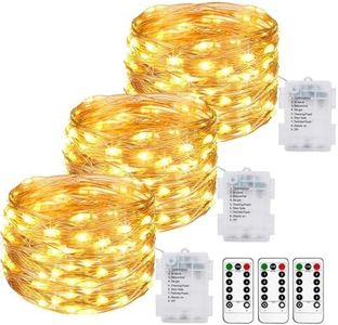 3 Pack Fairy Lights Battery Operated with Remote, 10M/33FT 100LED String Lights Battery Powered Outdoor Indoor IP65 Waterproof, 8 Modes Copper Wire Twinkle Lights for Bedroom Gazebo Christmas Decor