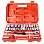 KASHTHA ENTERPRISE 32-Piece 1/2" Drive Ratchet & Socket Tool Set - Chrome Vanadium Steel, Mechanical Operation For Auto Repair And Maintenance, Hex (32-Piece Socket Tool Set)
