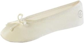 isotoner Women's Satin Ballerina Slipper, Cream, Large/8-9 M US