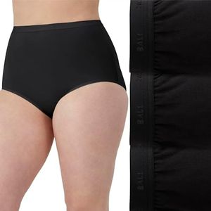 Bali Women's Stretch Cotton Underwear, Cut-fit Brief, Full Coverage Panty, 3-Pack, Black/Black/Black, 10