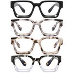 YIOYHVOVY 4 Pack Oversize Square Reading Glasses for Women, Blue Light Blocking Oprah Style Computer Readers Spring Hinge (+1.75 Strength)