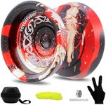 YOYOSTUDIO F25 Finger Spin Yoyo Professional Responsive Yoyo for Kids & Adults, Professional Trick Yoyo with Unrsponsive Yoyo Accessory Kit, 10 Yo-Yo Strings, Case & Glove - Black Red Silver